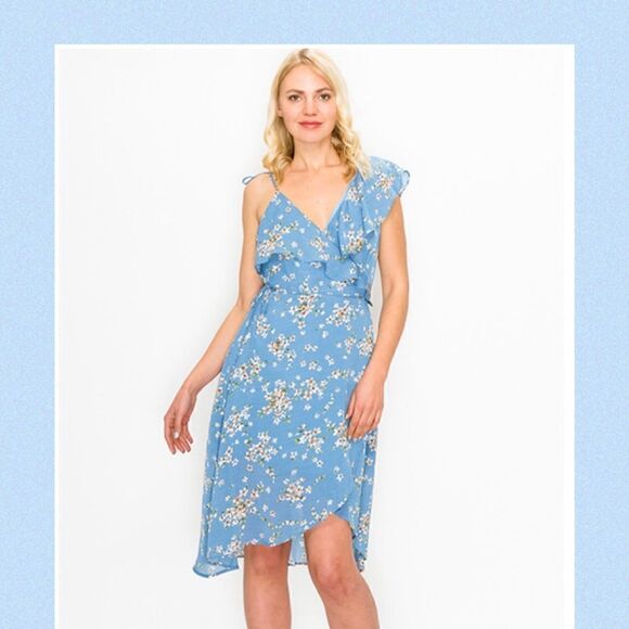 🆕 Blue Floral Wrap Dress Med Lg - Picture 4 of 11